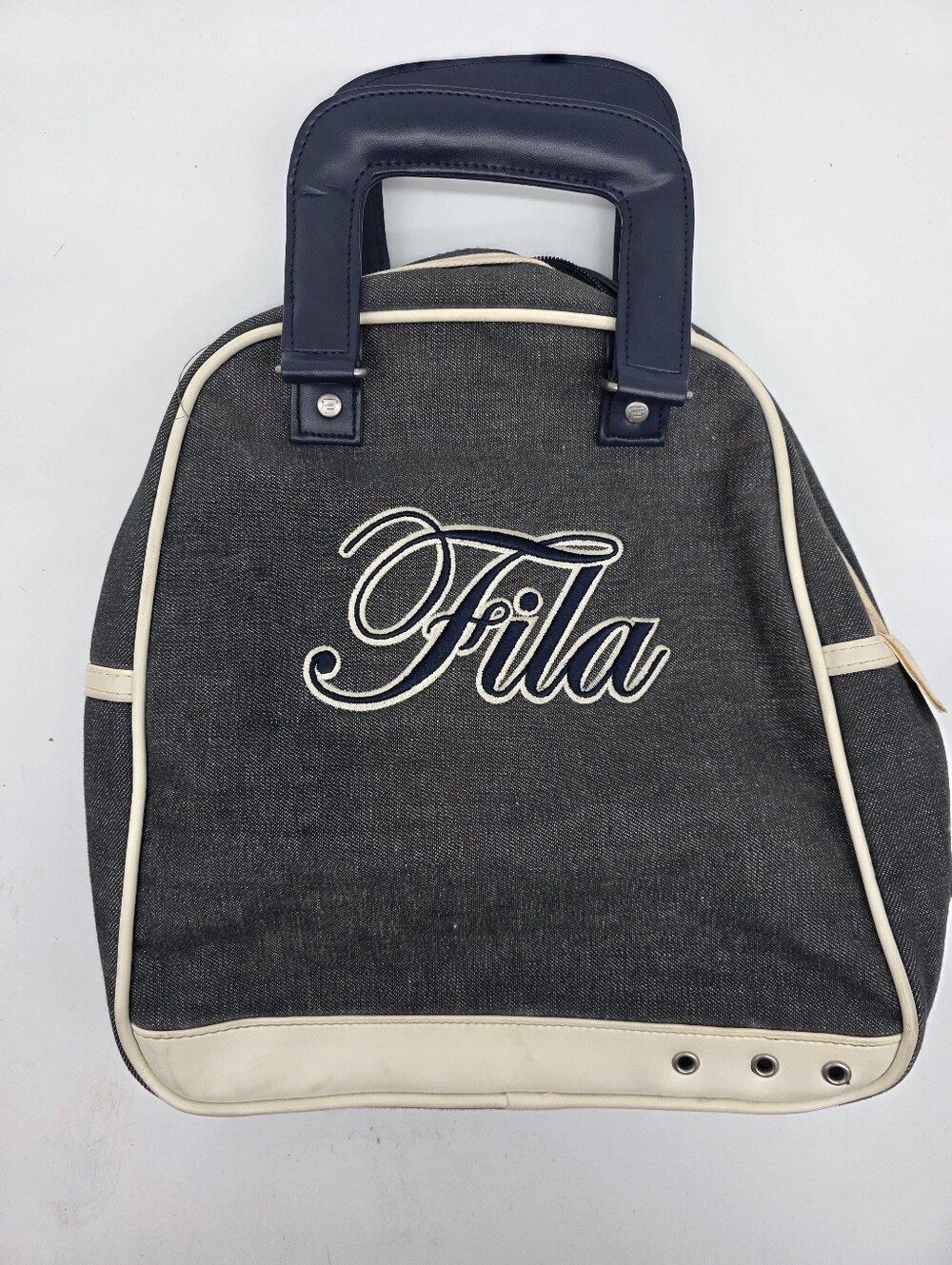 Vintage And Rare Fila Navy and Cream Tote Handbag / Bowling Bag